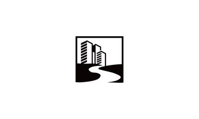Urban Property Logo – City Buildings with Road Icon Design