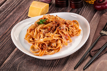 Italian pasta bolognese with beef minced meat