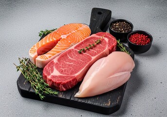 Fish mix,  Fresh Raw Meat and Fish Selection.