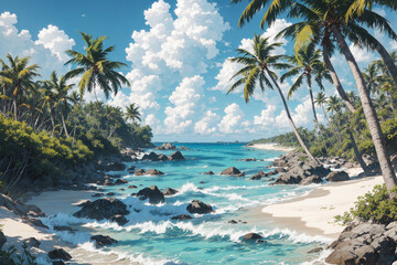 Tropical beach with coconut trees
