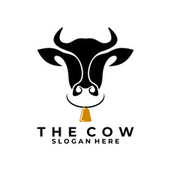 Cow head with cow bell logo design vector. Cow Farm logo template
