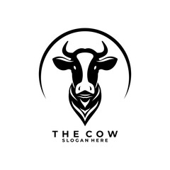 Cow Head with abstract circle line logo design vector template