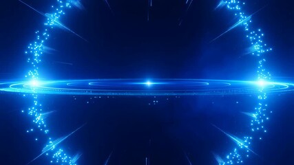 Glowing blue circle with neon rings and particles in space creates futuristic portal, digital abstract background for science fiction technology and hyperspace concept - Powered by Adobe