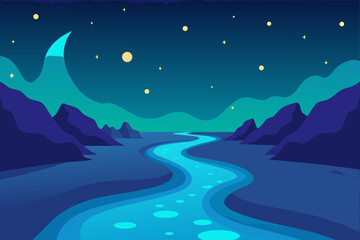 Obraz premium Night landscape with river view