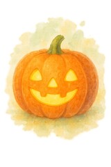 Watercolor Illustration of a Jack-o'-Lantern Pumpkin for Halloween
