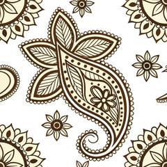Traditional Paisley Floral Pattern – Intricate Henna-Style Design in Brown and Beige