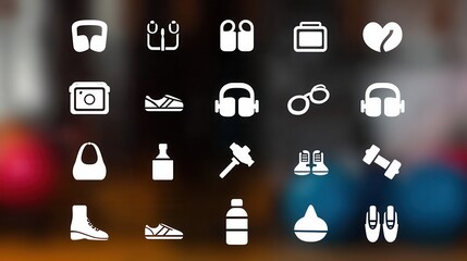 Collection of simple, white icons on a dark background.