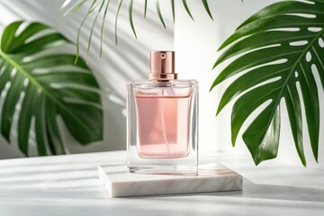 Elegant Perfume Bottle with Tropical Leaves