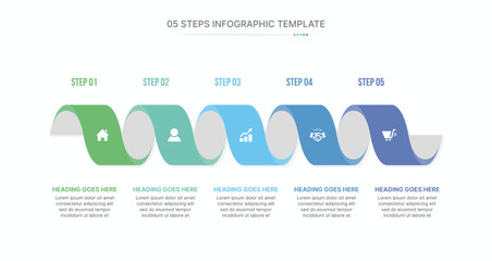Five Steps Wave Infographic Design Template Process Workflow Diagram