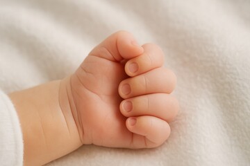 Tender Closeup of Baby's Tiny Fingers on Soft Blanket Early Childhood Care Macro Detail Innocence and New Life
