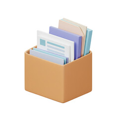 A collection of colorful documents neatly arranged inside a simple container representing organization and data management.