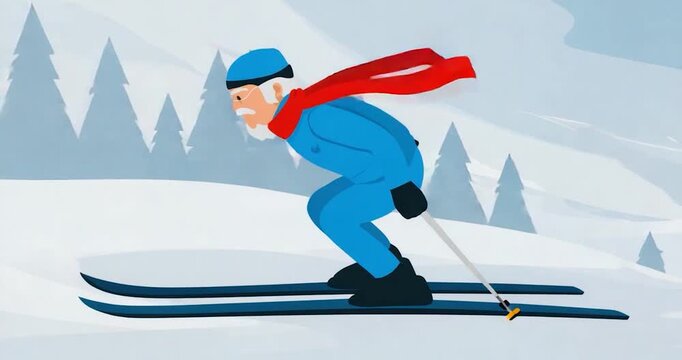Elderly person skiing illustration