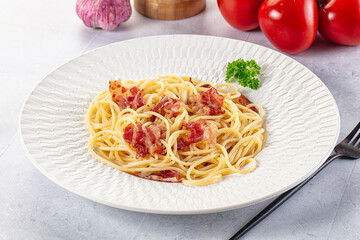Italian pasta spaghetti with bacon