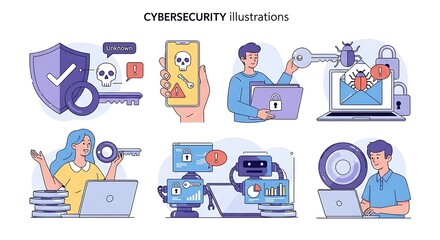 Securing Digital Worlds Cybersecurity Concepts Illustrated through Keys Shields and Alerting Bots Ensuring Safety and