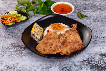 Roasted pork steak with rice