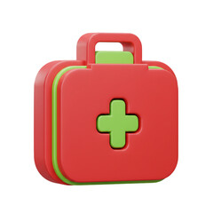 Obraz premium A vibrant red first aid kit with a green cross symbol represents health care and emergency medical assistance ready for use.