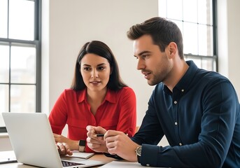Two people looking at a laptop