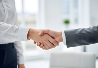 Two people shaking hands in a business setting