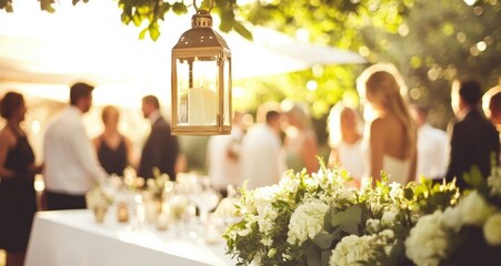 Outdoor Wedding Celebration: Elegant Decor and Flower Inspiration at a Sunny Garden guests celebrating beautiful venue