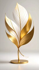 Elegant Gold And White Leaf Sculpture On A Light Background Studio Shot Isolated Art Object Decoration