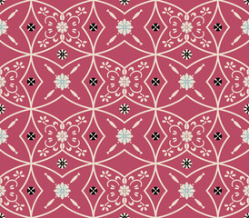 Japanese Flower Motif Net Vector Seamless Pattern