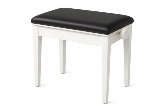 Adjustable-height piano bench providing ergonomic support with padded seat, enhancing musician's playing comfort and posture