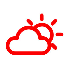 Obraz premium Red Weather Icon – Cloud and Sun Symbol Isolated on White