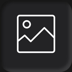 White line art icon of a landscape with mountains and a sun or moon, set against a dark gray background.