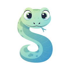 Naklejka premium Playful cartoon serpentine creature with large expressive eyes and a gentle smile curves into a stylized shape for design.