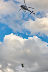 Helicopter rescue team training simulation. Austria police division