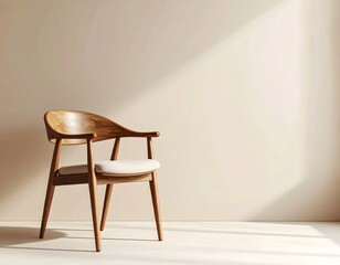 Classic wooden chair placed against a solid yellow or orange background, highlighting its vintage design with a warm, minimalist presentation.