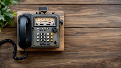 Retro military communication gear with analog dials and vintage handset, perfect for showcasing war history artifacts, old technology aesthetics, military-themed interiors, and archival displays