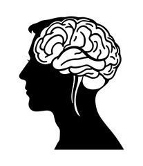 black silhouette of a man with a drawing of a brain