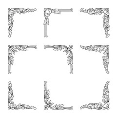Collection of ornate decorative corner flourishes and ornaments for elegant design applications and invitations
