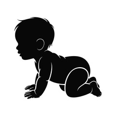 Obraz premium Silhouette of a baby crawling on a white background