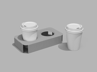 Two Coffee Cup with Tray Holder Mockup Drink Takeaway Packaging