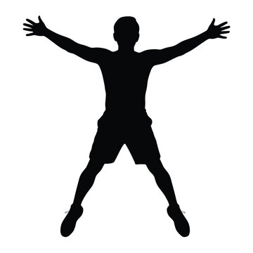 Silhouette of a person performing a jumping jack exercise