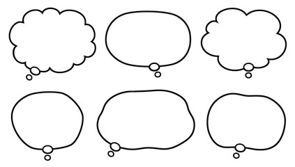 Fototapeta premium 考え 吹き出し 素材 セット 想像 考え事 思い 物思い 疑問 悩む 思う もこもこ ふわふわ シンプル 雲形 Thought bubble icon set