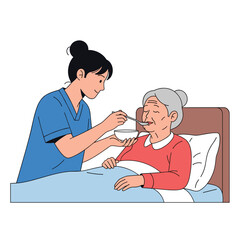 Caring hands providing nourishment and comfort to an elderly patient in bed