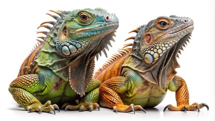 Obraz premium Two majestic Green Iguanas showcasing their vibrant colors in a studio shot