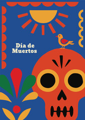 Día de Muertos Colorful Skull Poster. Perfect for Day of the Dead celebrations, cultural decorations, and festive printables.