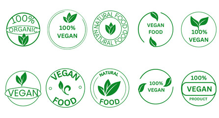Vegan, organic icon collection. Organic eco logo tenplates. Vegan eco, bio icon set