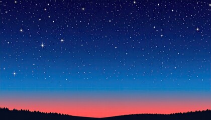Naklejka premium Pixelated Starry Night Sky With Blue And Red Gradient Over Silhouette Of A Horizon Perfect For Backgrounds And Digital Designs