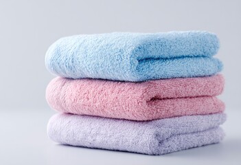Soft, pastel-colored towels stacked neatly