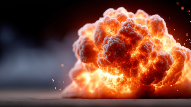 High-resolution blast explosion with fiery mushroom cloud, glowing embers, black smoke, and intense lighting effects captured in dynamic motion for visual effects projects, explosion background, cinem