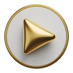 Play button icon in gold and white with 3D triangular design, isolated on white background