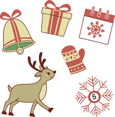 A delightful vector set of Christmas icons perfect for holiday designs, featuring festive illustrations of trees, gifts, and winter decorations