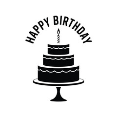 Classic black and white three tier birthday cake with candle