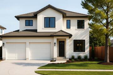Modern Residence With Dark Trim modern house white exterior