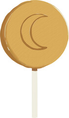 Round Gold Lollipop With Crescent Moon Design